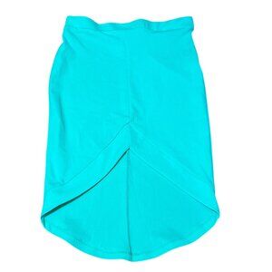 UK2LA. Large Teal / Light Green Stretch. Mini. High Lo. Skirt.